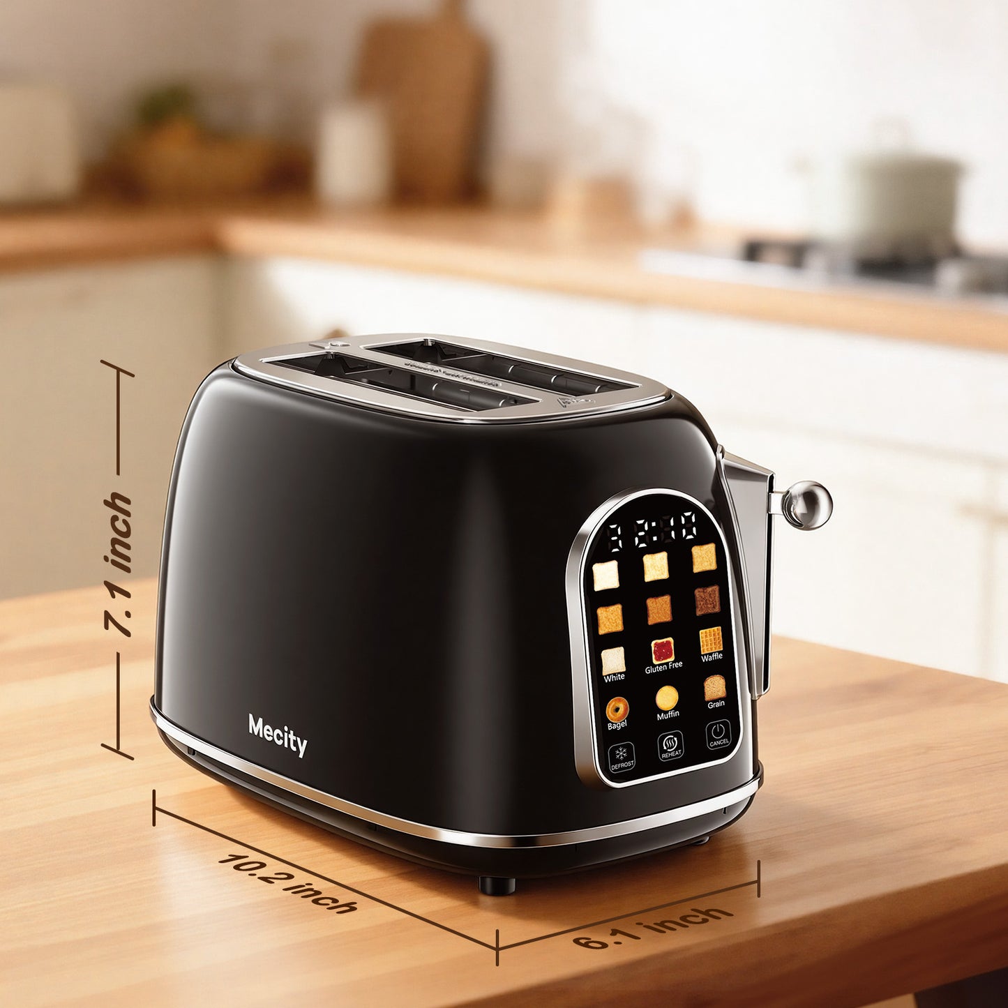 Mecity Toaster 2 Slice, Touch Screen Wide Slot Retro Toaster For Breads Bagel Muffin Waffle, House Warming Gift New Home, 120V 825W, Jet Black