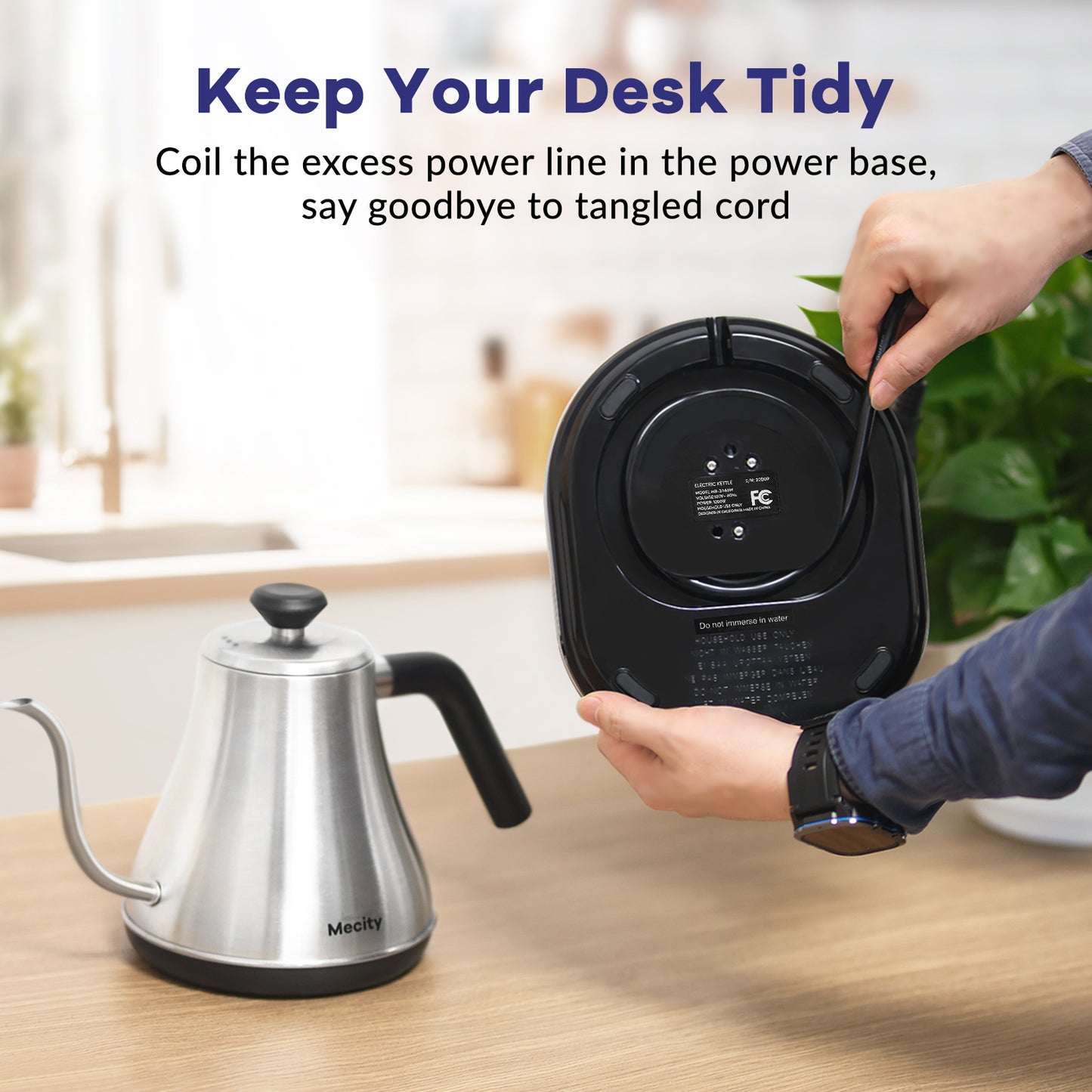 Mecity Electric Gooseneck Kettle: LCD Display, Auto Shut-Off, Temperature Control, Quick Heating Tea Pot - 0.8L, 1200W, Silver