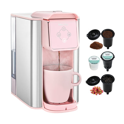 Mecity Pink Coffee Maker 3-in-1 Single Serve Coffee Machine, For K-Cup Coffee Capsule, Ground Coffee, Loose Tea, 6 to 10 Ounce Cup, Removable 50 Oz Water Reservoir, 120V 1150W