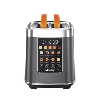 Mecity Touch Screen Toaster with Automatic Lift & Keep Warm – 2 Slice Smart Toaster, 5 Browning Levels, 8 Bread Programs, Luxury Stainless Steel Design, 1200W, Metallic Grey