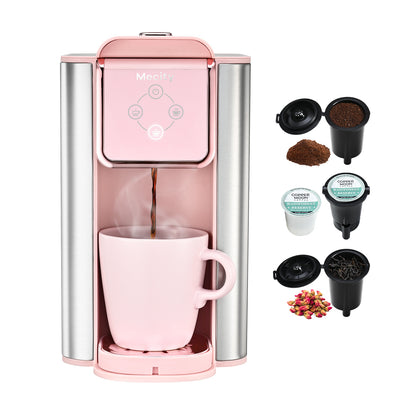 Mecity Pink Coffee Maker 3-in-1 Single Serve Coffee Machine, For K-Cup Coffee Capsule, Ground Coffee, Loose Tea, 6 to 10 Ounce Cup, Removable 50 Oz Water Reservoir, 120V 1150W