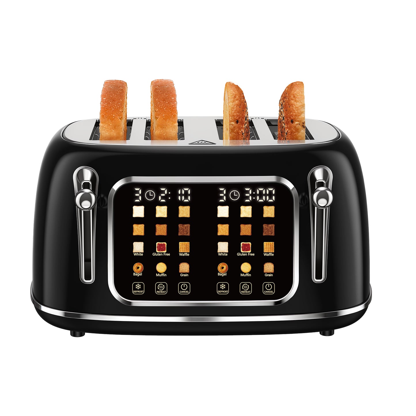 Mecity 4-Slice Touchscreen Toaster, Retro Stainless Steel Wide Slots Toaster, 6 Browning Settings, Large Digital Display, 120V 1650W, Black