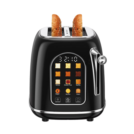 Mecity Toaster 2 Slice, Touch Screen Wide Slot Retro Toaster For Breads Bagel Muffin Waffle, House Warming Gift New Home, 120V 825W, Jet Black