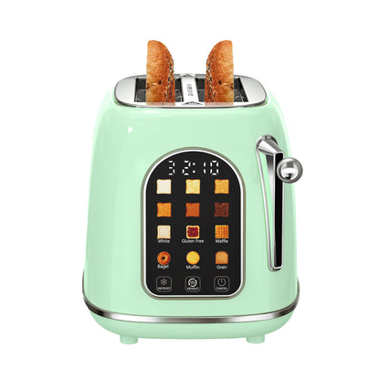 Mecity Smart Touch Screen Toaster 2 Slice, Retro Wide Slot Stainless Steel Toaster with 6 Browning Levels, Reheat & Defrost, for Bagel, Toast, Bread, Removable Crumb Tray, Green