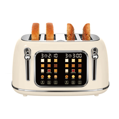 Mecity 4-Slice Touchscreen Toaster, Retro Stainless Steel Wide Slots Toaster, 6 Browning Settings, Large Digital Display, 120V 1650W, Cream Color