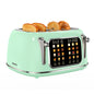 Mecity 4-Slice Touchscreen Toaster, Retro Stainless Steel Wide Slots Toaster, 6 Browning Settings, Large Digital Display, 120V 1650W, Light Green