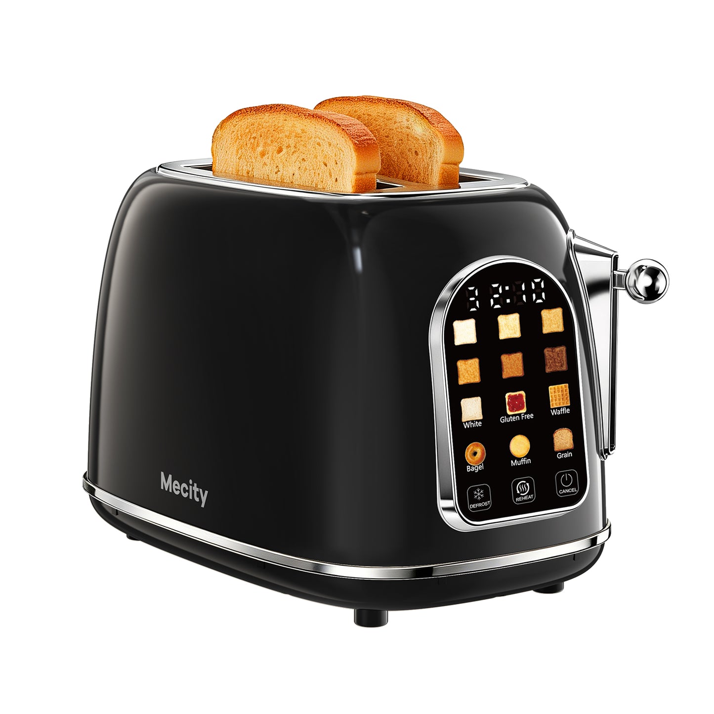 Mecity Toaster 2 Slice, Touch Screen Wide Slot Retro Toaster For Breads Bagel Muffin Waffle, House Warming Gift New Home, 120V 825W, Jet Black
