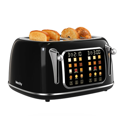 Mecity 4-Slice Touchscreen Toaster, Retro Stainless Steel Wide Slots Toaster, 6 Browning Settings, Large Digital Display, 120V 1650W, Black