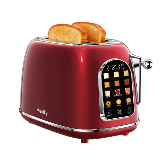 Mecity Toaster 2 Slice, Touch Screen Wide Slot Retro Toaster For Breads Bagel Muffin Waffle, House Warming Gift New Home, 120V 825W, Red
