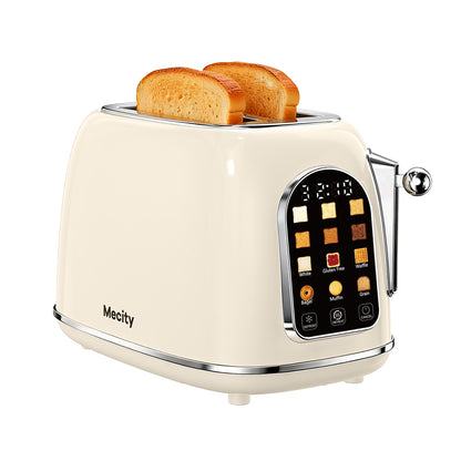 Mecity Toaster 2 Slice, Touch Screen Wide Slot Retro Toaster For Breads Bagel Muffin Waffle, House Warming Gift New Home, 120V 825W, Cream Color