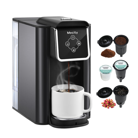 Mecity Coffee Maker 3 in 1 Single Serve Coffee Machine, Compatible with K cup Capsules, Instant Coffee Pot, Tea maker, 6,8,10 Oz Cup, Removable 50 Oz Water Reservoir, 120V 1150W,Metallic Grey