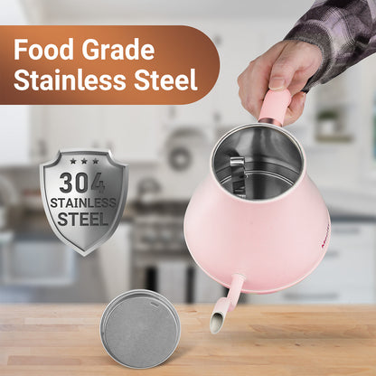 Mecity Electric Kettle Gooseneck Water Kettle Stainless Steel Coffee & Tea Kettle Water Boiler Fast Heating, Auto Shut Off, 0.8 L, 1000W, Pink