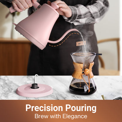 Mecity Electric Kettle Gooseneck Water Kettle Stainless Steel Coffee & Tea Kettle Water Boiler Fast Heating, Auto Shut Off, 0.8 L, 1000W, Pink