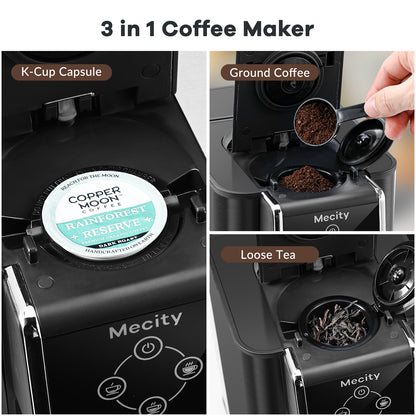 Mecity Coffee Maker 3 in 1 Single Serve Coffee Machine, Compatible with K cup Capsules, Instant Coffee Pot, Tea maker, 6,8,10 Oz Cup, Removable 50 Oz Water Reservoir, 120V 1150W,Metallic Grey