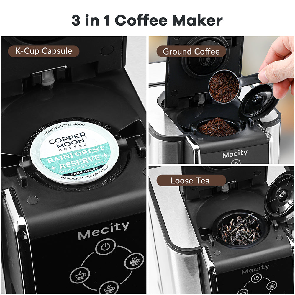 Mecity Coffee Maker 3-in-1 Single Serve Ground Coffee Brewer/ Machine, For K-Cup Coffee Capsule Pod, Loose Tea maker, 6 to 10 Ounce Cup, Removable 50 Oz Water Reservoir, 120V 1150W