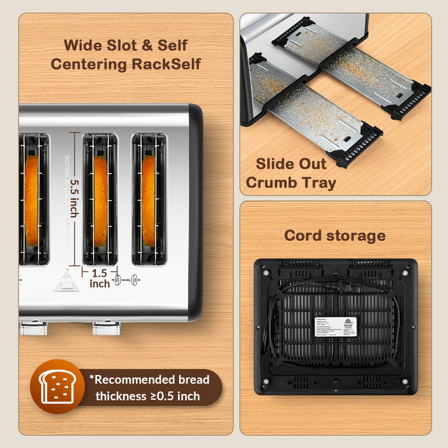 Mecity 4 Slice Toaster with Touch Screen Control, 4 Wide Slots, Stainless Steel Smart Bread Toaster for Bagels, Muffins, Waffles, Dual Control Panel, Timer, Defrost, Reheat, 120V 1650W, Matt Black