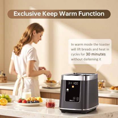Mecity Touch Screen Toaster with Automatic Lift & Keep Warm – 2 Slice Smart Toaster, 5 Browning Levels, 8 Bread Programs, Luxury Stainless Steel Design, 1200W, Metallic Grey