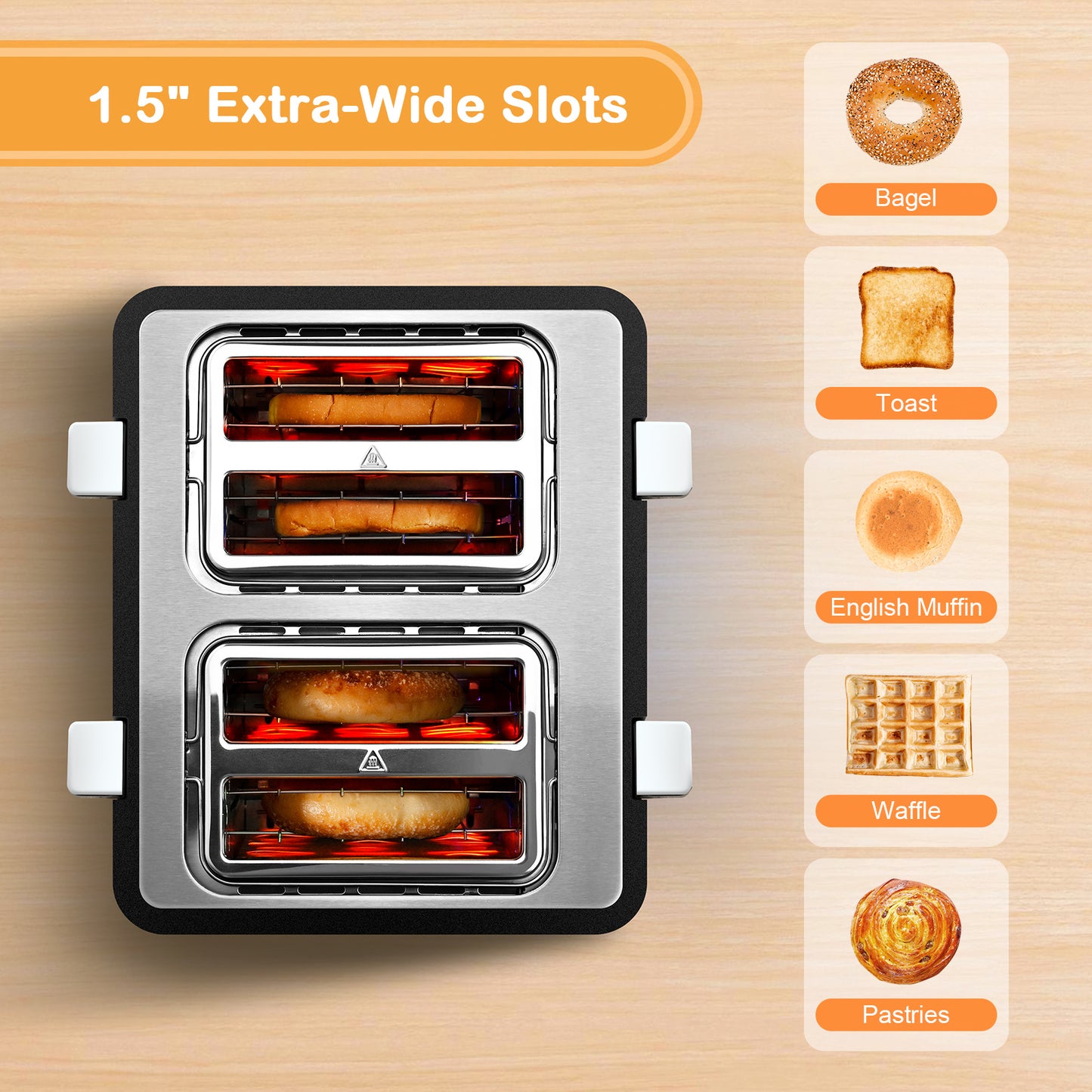 Mecity 4 Slice Toaster, Stainless Steel 4 Slot Toaster With Countdown Timer, Cool to Touch, Bagel / Defrost / Reheat / Cancel Functions,Warming Rack, Removable Crumb Tray, 6 Browning Settings, Extra Wide Slots,Bread Toaster 1500W