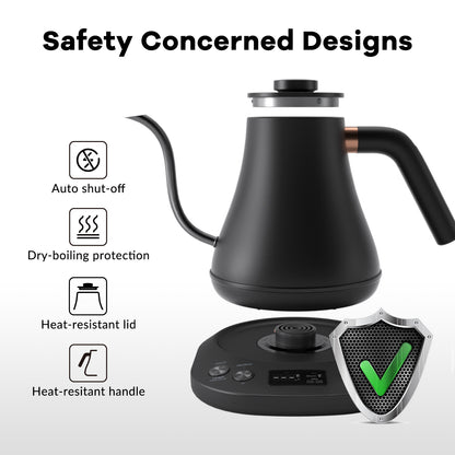 Mecity Electric Gooseneck Kettle With LCD Display Automatic Shut Off Coffee Kettle Temperature Control Hot Water Boiler Pour Over Tea Kettle 1200 Watt Quick Heating Electric Tea Pot, 0.8L, Matt Black