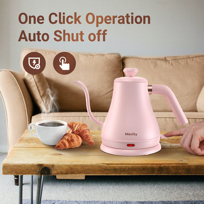 Mecity Electric Kettle Gooseneck Water Kettle Stainless Steel Coffee & Tea Kettle Water Boiler Fast Heating, Auto Shut Off, 0.8 L, 1000W, Pink