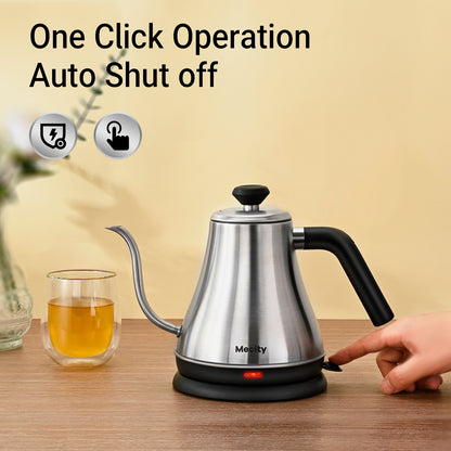 Mecity Electric Kettle Gooseneck Water Kettle Stainless Steel Coffee & Tea Kettle Water Boiler Fast Heating, Auto Shut Off, 0.8 L, 1000W, Silver