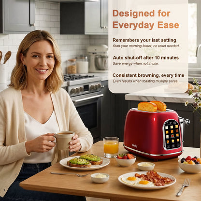 Mecity Toaster 2 Slice, Touch Screen Wide Slot Retro Toaster For Breads Bagel Muffin Waffle, House Warming Gift New Home, 120V 825W, Red
