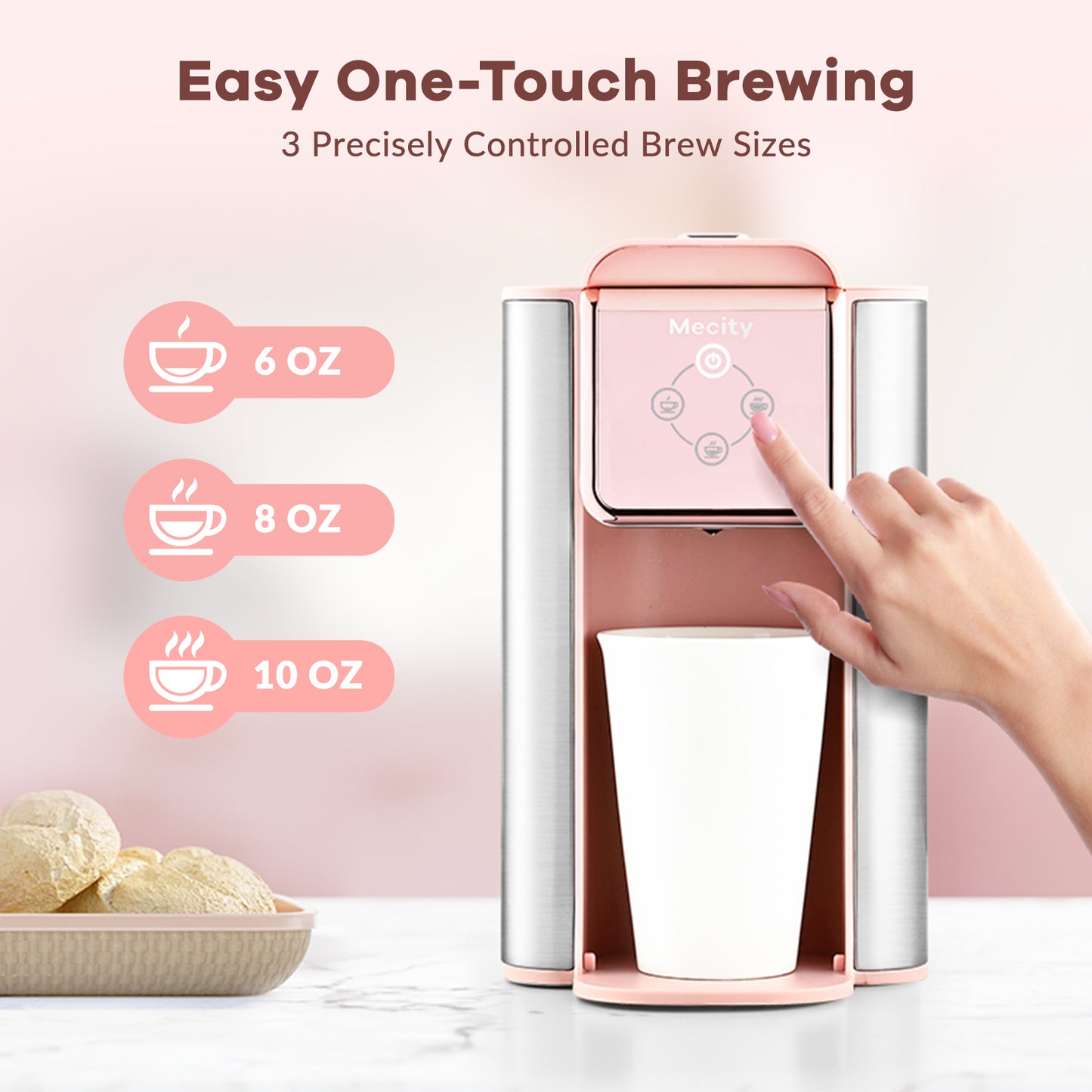 Mecity Pink Coffee Maker 3-in-1 Single Serve Coffee Machine, For K-Cup Coffee Capsule, Ground Coffee, Loose Tea, 6 to 10 Ounce Cup, Removable 50 Oz Water Reservoir, 120V 1150W