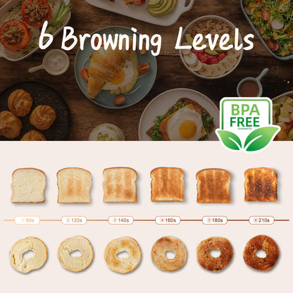 Mecity 4 Slice Long Slot Toaster with Countdown Timer, Bagel/Defrost/Reheat, Warming Rack, 6 Browning Levels, Metallic Grey