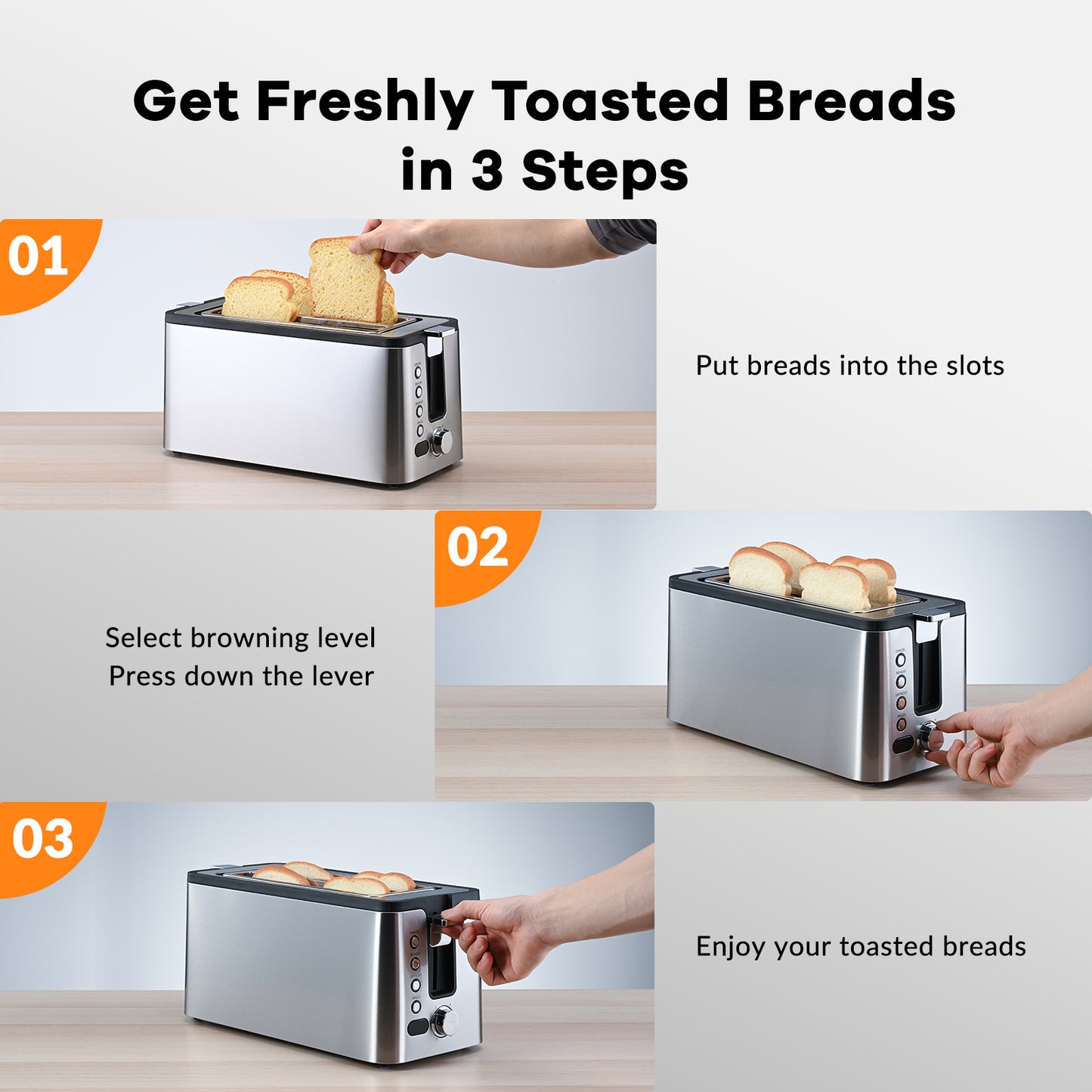 Mecity 4 Slice Toaster, Long Slot Toaster With Countdown Timer, Bagel / Defrost / Reheat / Cancel Functions,Warming Rack, removable Crumb Tray, 6 Browning Settings, Extra Wide Long Slots, Stainless Steel Bread Toaster, 1300 Watts