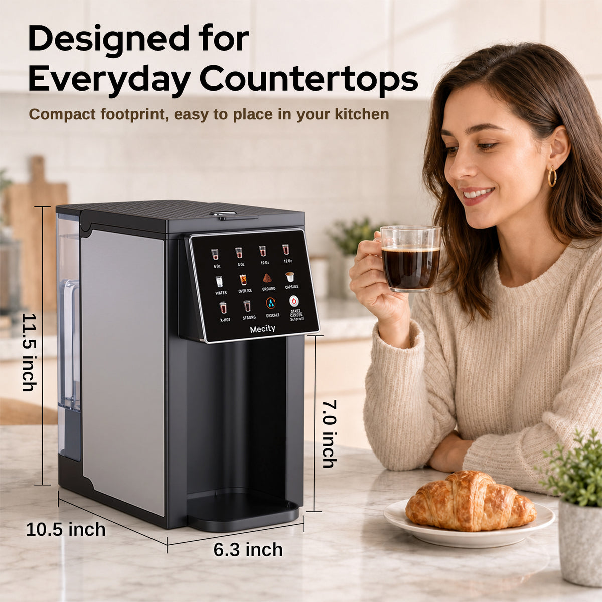 Mecity Single Serve Touch Screen Coffee Maker, Compatible with K-Cup Pods & Ground Coffee, Hot & Iced Coffee Machine with Strong Brew, 6-12 Oz Brew Sizes, 50 Oz Removable Water Reservoir