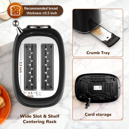 Mecity Toaster 2 Slice, Touch Screen Wide Slot Retro Toaster For Breads Bagel Muffin Waffle, House Warming Gift New Home, 120V 825W, Jet Black
