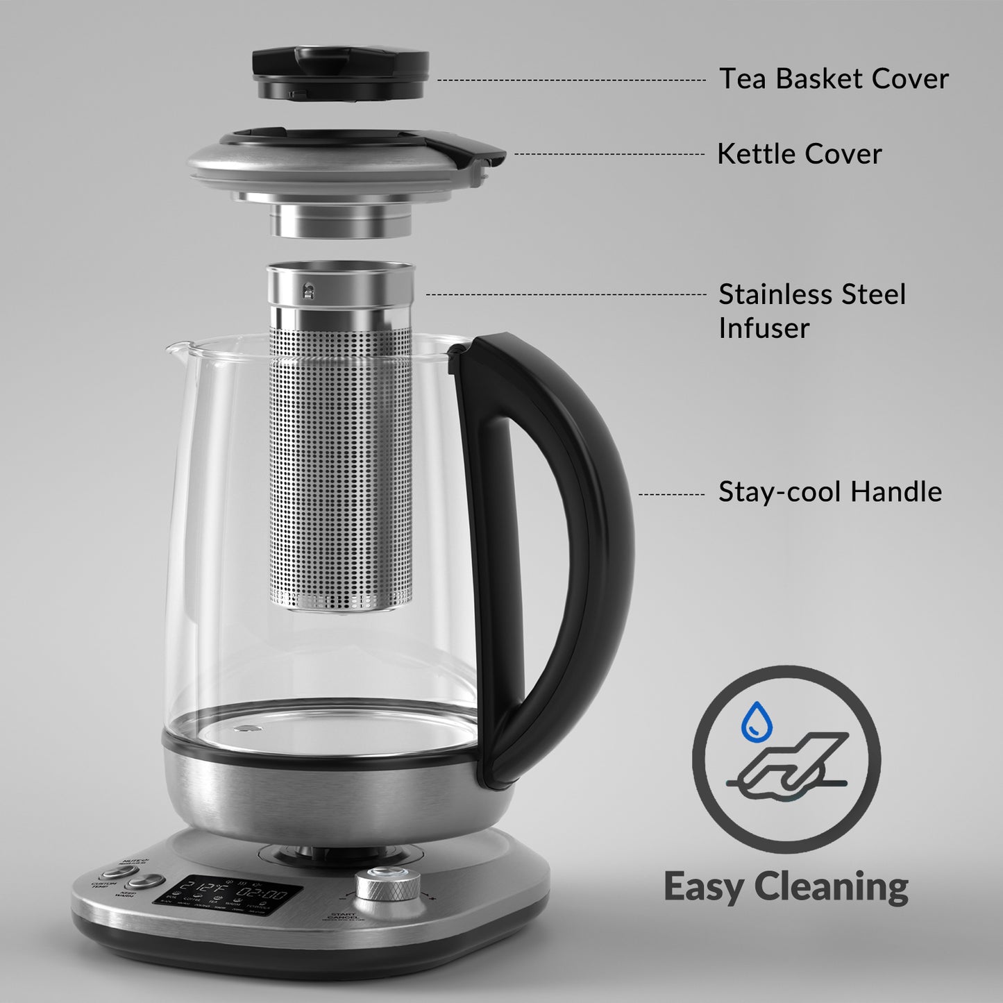 Mecity Tea Kettle Electric Tea Pot with Removable Infuser, 9 Preset Brewing Programs Tea Maker with Temprature Control, 2 Hours keep Warm, 1.7 Liter Electric Kettles, 1200W, Glass and Stainless Steel