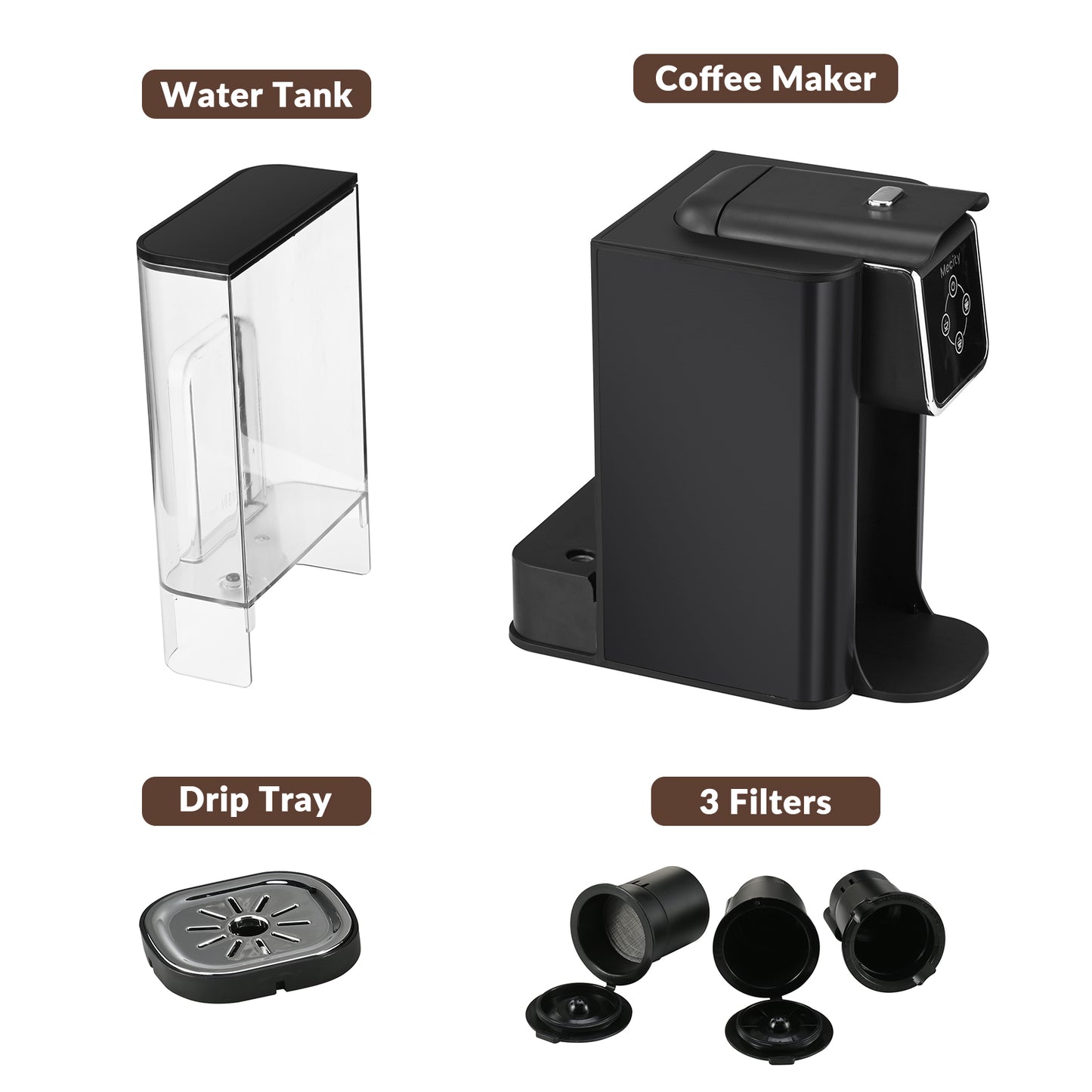 Mecity Coffee Maker 3 in 1 Single Serve Coffee Machine, Compatible with K cup Capsules, Instant Coffee Pot, Tea maker, 6,8,10 Oz Cup, Removable 50 Oz Water Reservoir, 120V 1150W,Metallic Grey