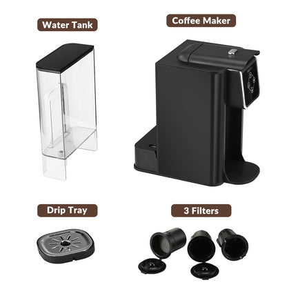 Mecity Coffee Maker 3 in 1 Single Serve Coffee Machine, Compatible with K cup Capsules, Instant Coffee Pot, Tea maker, 6,8,10 Oz Cup, Removable 50 Oz Water Reservoir, 120V 1150W,Metallic Grey