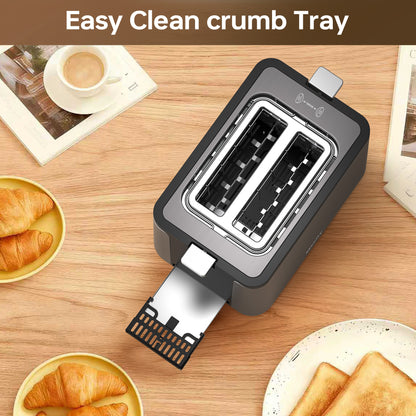 Mecity 2 Slice Stainless Steel Toaster with Countdown Timer, Bagel/Defrost/Reheat/Cancel, Warming Rack, Extra Wide Slots, 6 Browning Settings, Metallic Grey