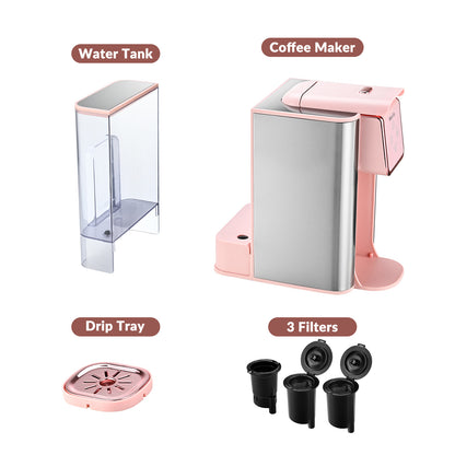 Mecity Pink Coffee Maker 3-in-1 Single Serve Coffee Machine, For K-Cup Coffee Capsule, Ground Coffee, Loose Tea, 6 to 10 Ounce Cup, Removable 50 Oz Water Reservoir, 120V 1150W