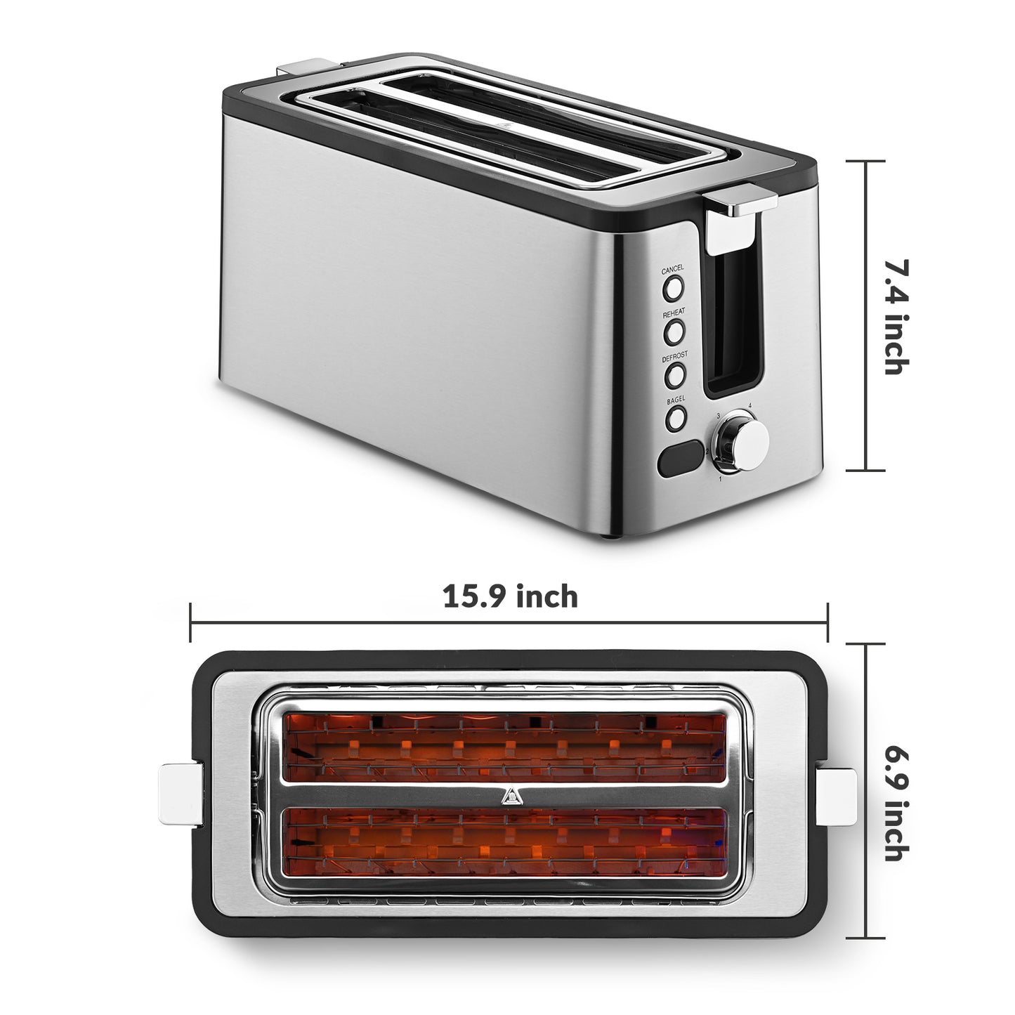 Mecity 4 Slice Toaster, Long Slot Toaster With Countdown Timer, Bagel / Defrost / Reheat / Cancel Functions,Warming Rack, removable Crumb Tray, 6 Browning Settings, Extra Wide Long Slots, Stainless Steel Bread Toaster, 1300 Watts