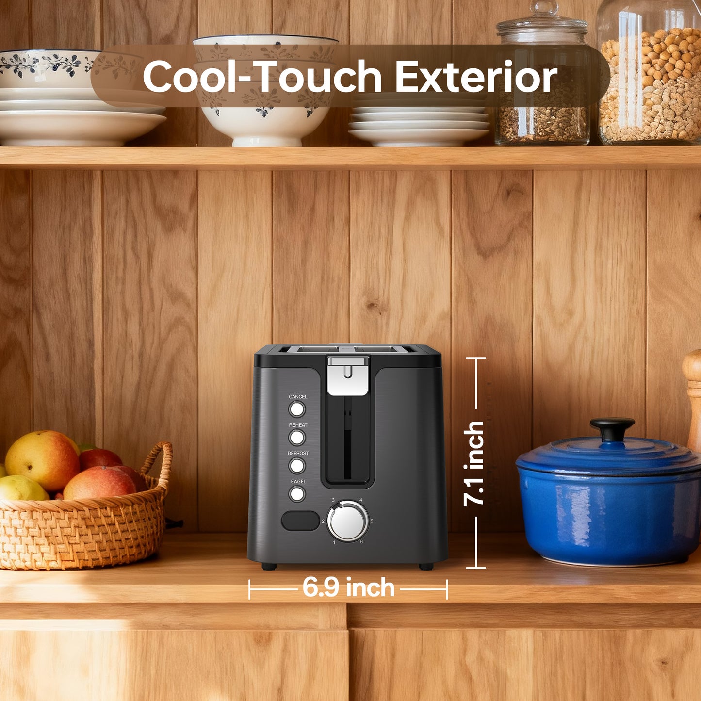 Mecity 4 Slice Long Slot Toaster with Countdown Timer, Bagel/Defrost/Reheat, Warming Rack, 6 Browning Levels, Metallic Grey