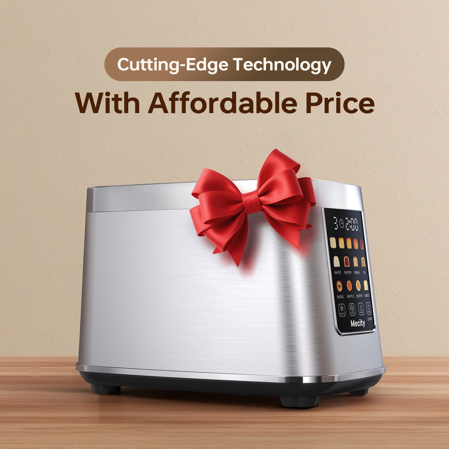 Mecity Touch Screen Toaster with Automatic Lift & Keep Warm – 2 Slice Smart Toaster, 5 Browning Levels, 8 Bread Programs, Luxury Stainless Steel Design, 1200W, Silver