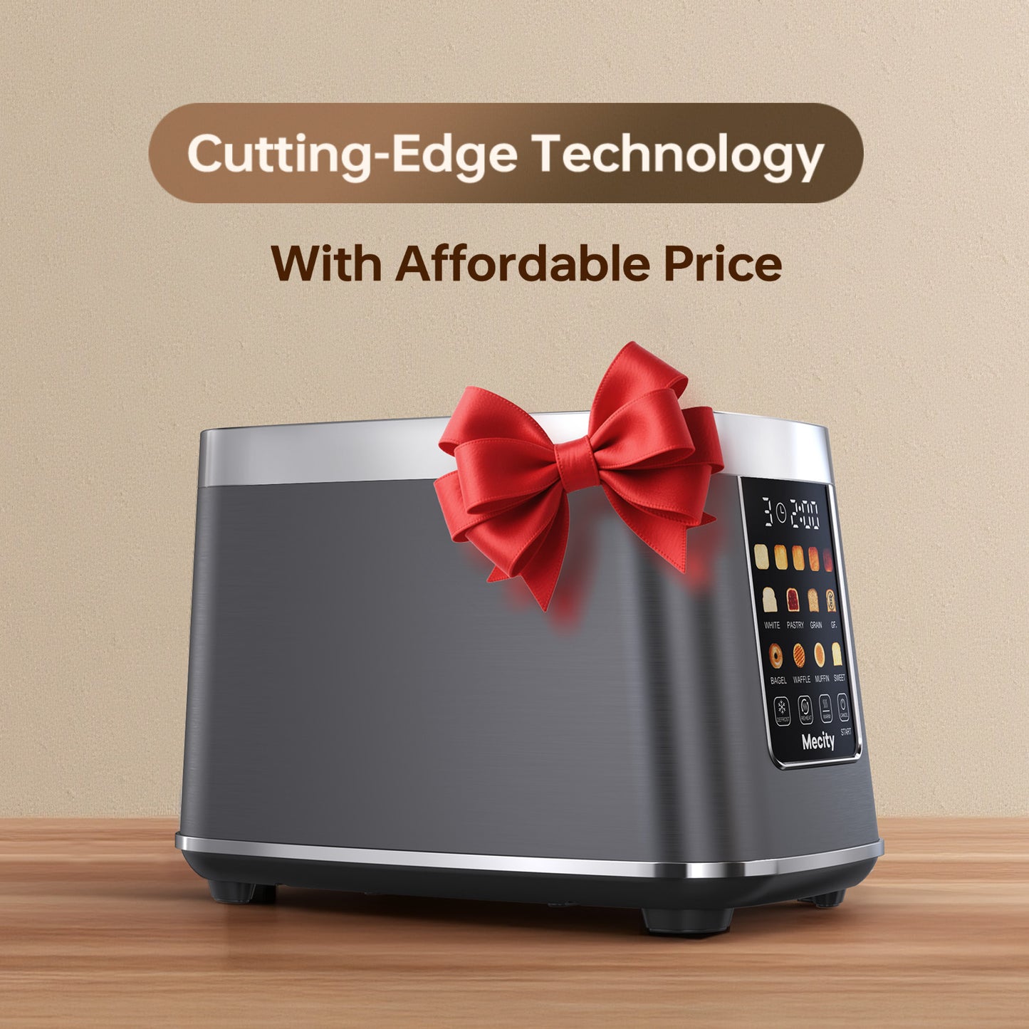 Mecity Touch Screen Toaster with Automatic Lift & Keep Warm – 2 Slice Smart Toaster, 5 Browning Levels, 8 Bread Programs, Luxury Stainless Steel Design, 1200W, Metallic Grey