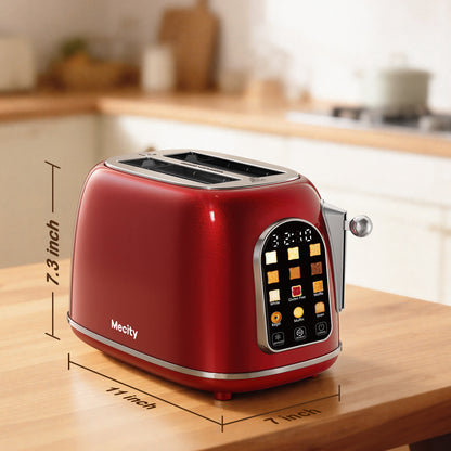 Mecity Toaster 2 Slice, Touch Screen Wide Slot Retro Toaster For Breads Bagel Muffin Waffle, House Warming Gift New Home, 120V 825W, Red