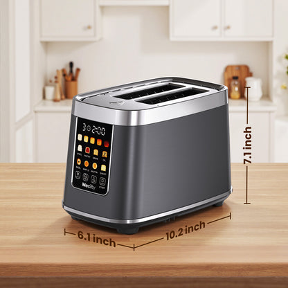 Mecity Touch Screen Toaster with Automatic Lift & Keep Warm – 2 Slice Smart Toaster, 5 Browning Levels, 8 Bread Programs, Luxury Stainless Steel Design, 1200W, Metallic Grey