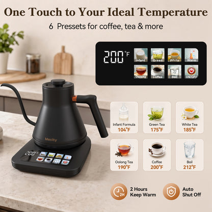 Mecity Gooseneck Electric Kettle, 0.8L Pour Over Coffee Kettle with Temperature Control, 6 Presets, 1500W Fast Boil, 2-Hour Keep Warm, Stainless Steel Interior, Tea Kettle Electric, Black