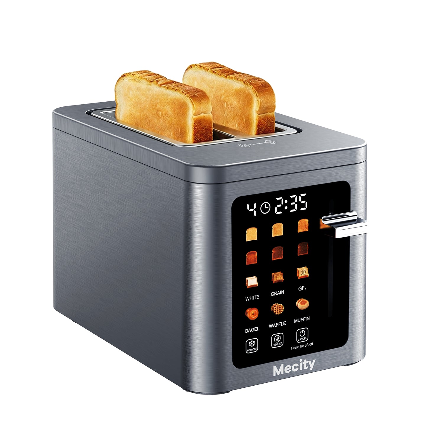 Mecity 2 Slice Smart Touchscreen Toaster, Stainless Steel Wide Slot Toaster with Auto Lift& Shut Off, Memory Function, Digital Bread Toaster for Bagels, 850W
