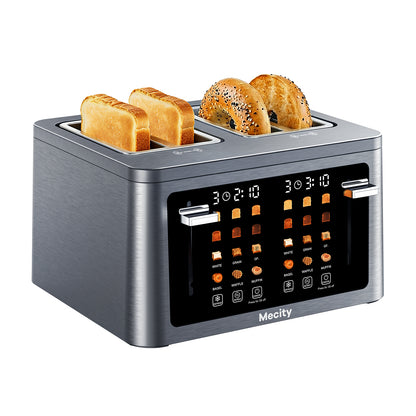 Mecity 4 Slice Touchscreen Toaster, Stainless Steel Wide Slot Toaster with Dual Independent Controls, 6 Bread Presets & 6 Sh