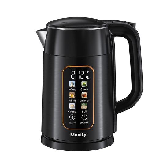 Mecity Electric Kettle 1.7L Touch Screen Temperature Control Water Boiler, No Plastic Contact with Water. 6 Preset Temperature Programs, 2 Hours Keep Warm, Black