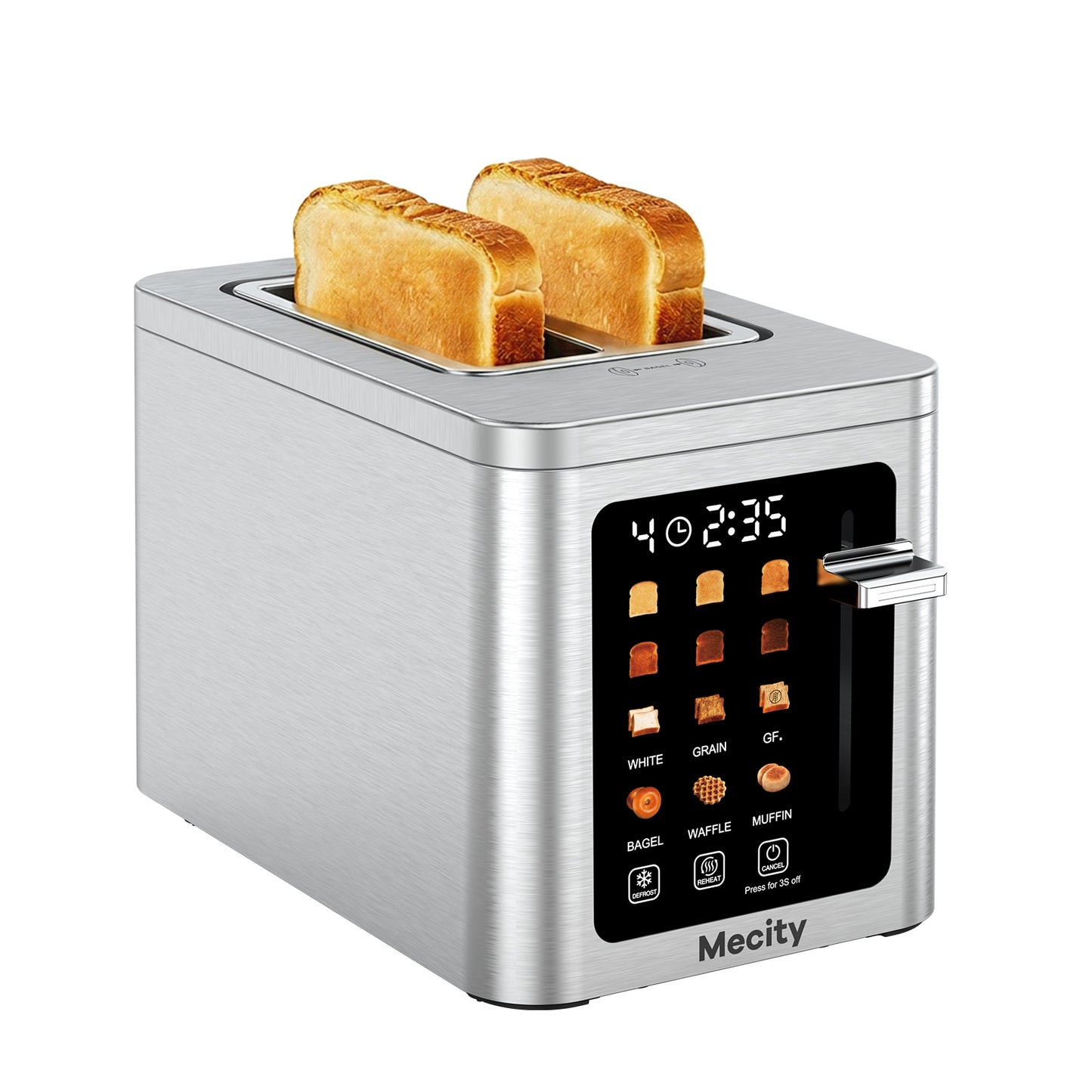 Mecity 2 Slice Smart Touchscreen Toaster, Stainless Steel Wide Slot Toaster with Auto Lift& Shut Off, Memory Function, Digital Bread Toaster for Bagels, 850W