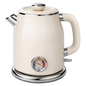 Mecity Retro Electric Kettle, 1.7L Hot Water Boiler with Thermometer, Stainless Steel Interior, 1500W Fast Boil Tea Kettle, Double Wall Cool Touch, Wide Mouth, Cream