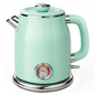 Mecity Retro Electric Kettle, 1.7L Hot Water Boiler with Thermometer, Stainless Steel Interior, 1500W Fast Boil Tea Kettle, Double Wall Cool Touch, Wide Mouth, Green