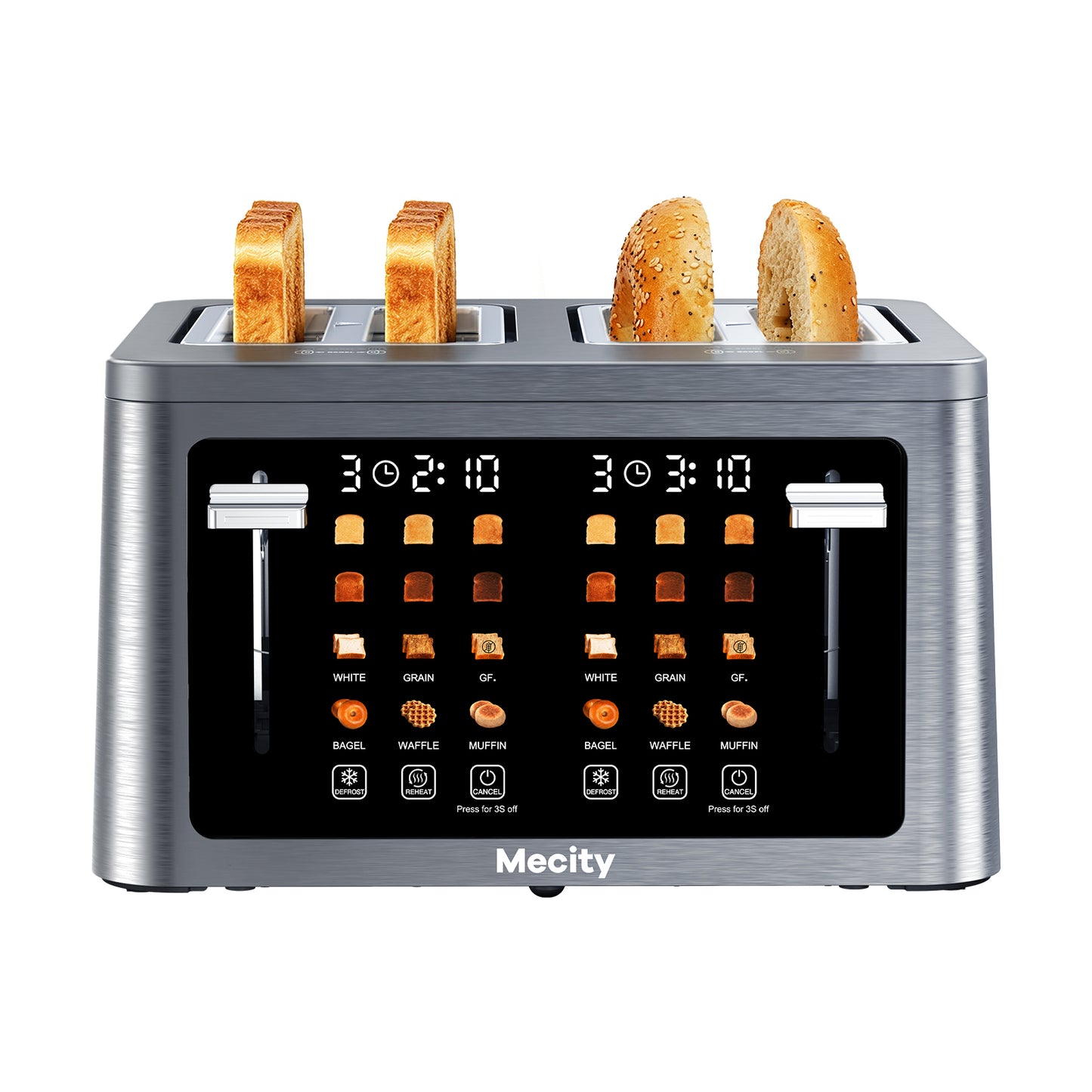 Mecity 4 Slice Touchscreen Toaster, Stainless Steel Wide Slot Toaster with Dual Independent Controls, 6 Bread Presets & 6 Sh
